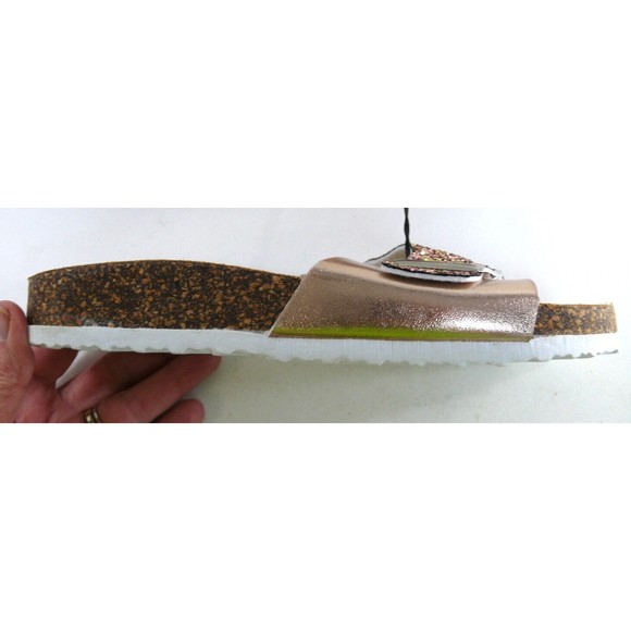 NWT Via Rosa Women's Footbed slide Sandals Size 6 Rose gold bling buckle slip on - Picture 3 of 7